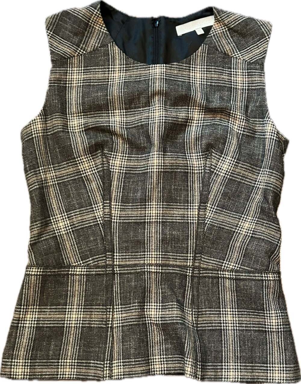 Vanessa Bruno Sleeveless Plaid Patterned Wool Top Office Classic
